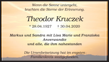 Traueranzeige von Theodor Kruczek von WVW Anzeigenblätter